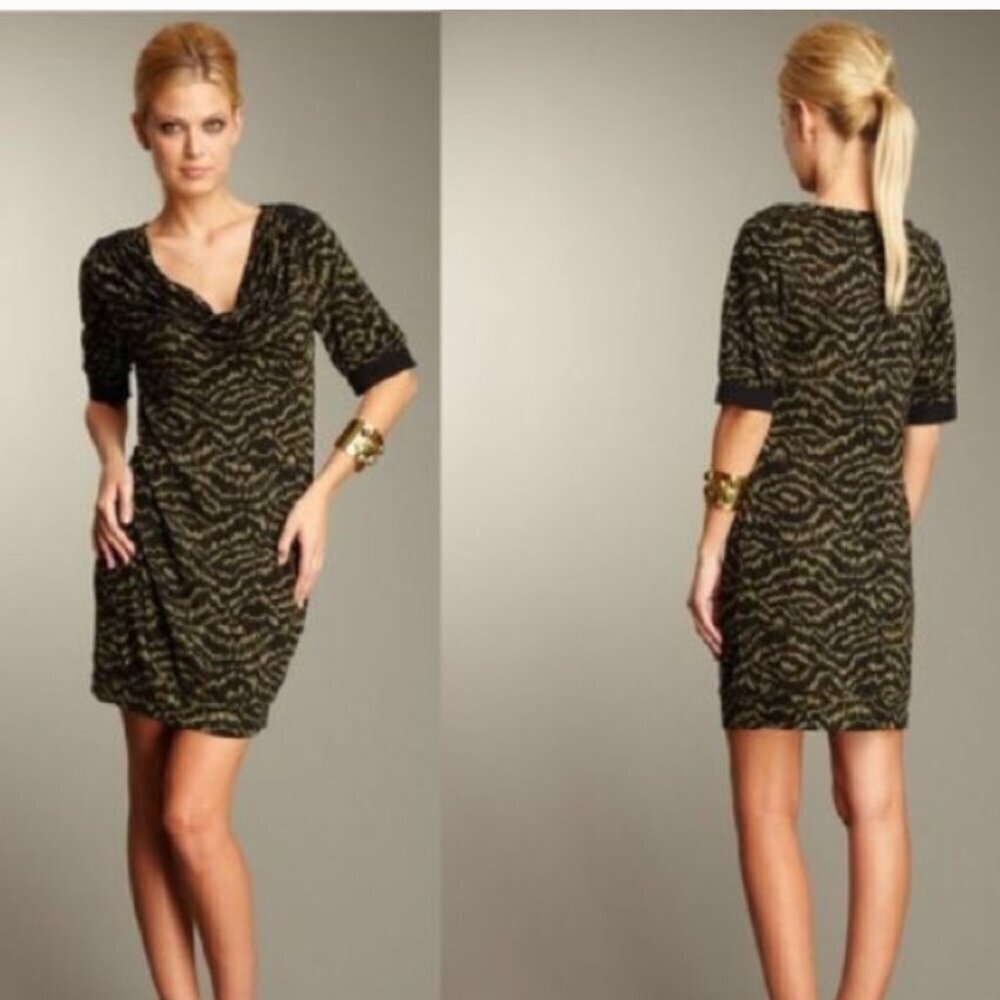 Trina Turk Mandy Cowl Neck Dress Animal Print Silk Trim Size 2